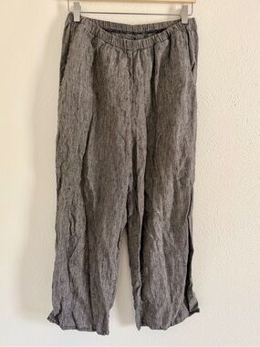 FLAX Black Striped 100% Linen Wide Leg Culottes Pant